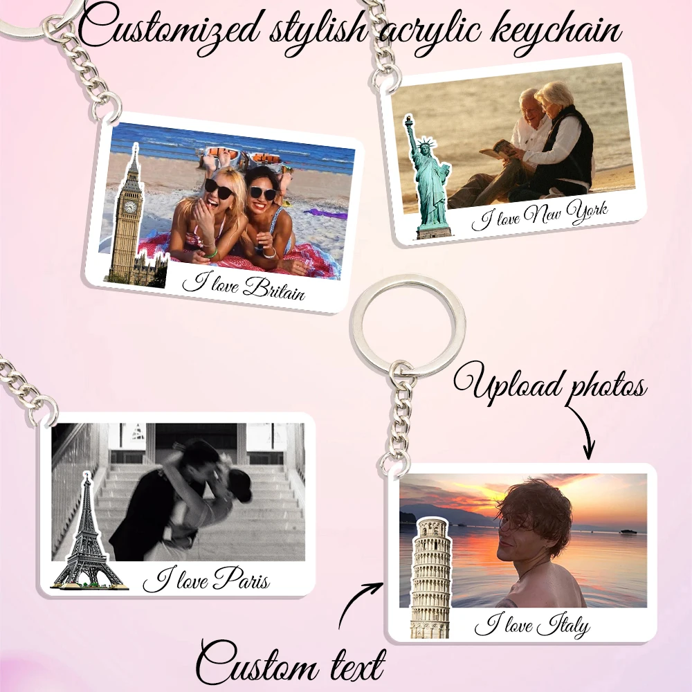 

Personalized Customized Fashion Scenic Travel Customized Acrylic Keychain Custom Text Upload Photos Send Holiday Gifts Keychains