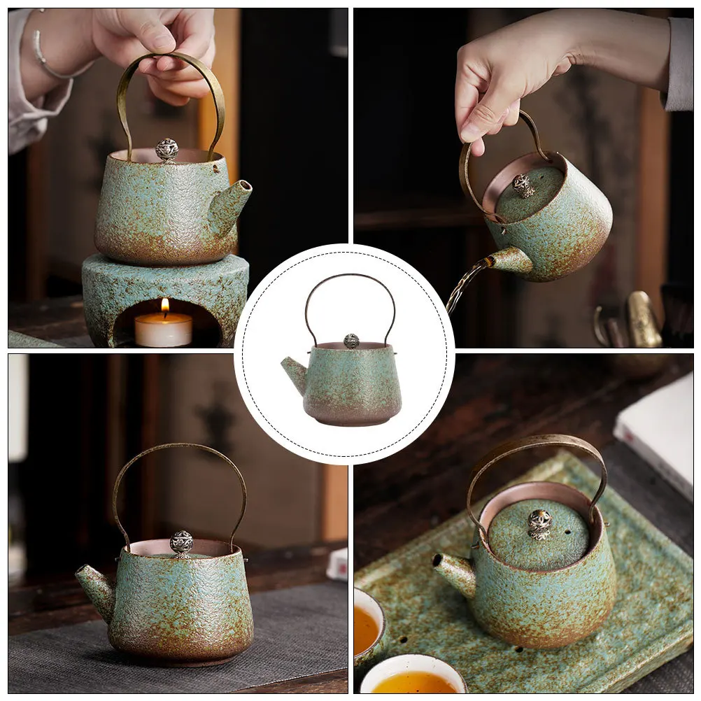 

Retro Porcelain Teapot with Infuser Vintage Kettle Stovetop