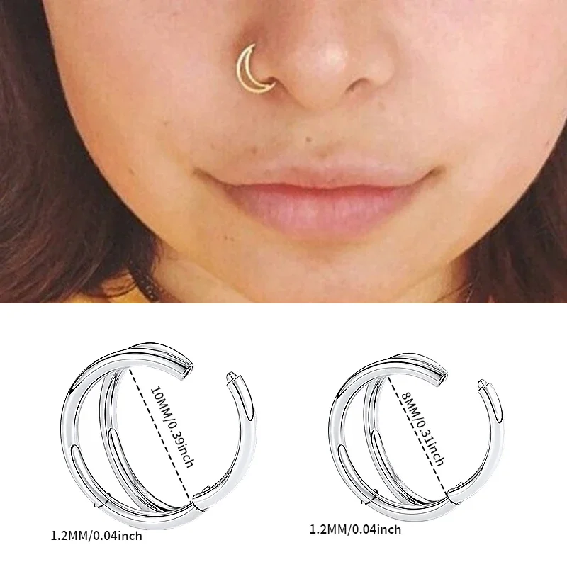 1PC Surgical Steel Nose Rings Septum Hoop Three Layers Nostril Piercing Jewelry 16G Tragus Cartilage Helix Earring For Women Men
