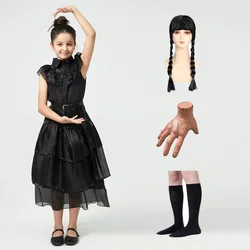 Addams Family Cos Performance Dress Gauze Skirt Wednesday Dress Addams Black Gauze Skirt Adams Cospl