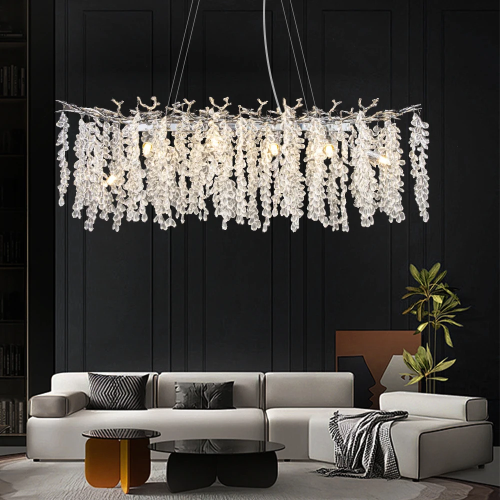 

Tree Branch Oblong Chandelier Living Room Crystal Pendant Light Led Ceiling Chandelier Grape Crystal Pendant Chandelier Silver
