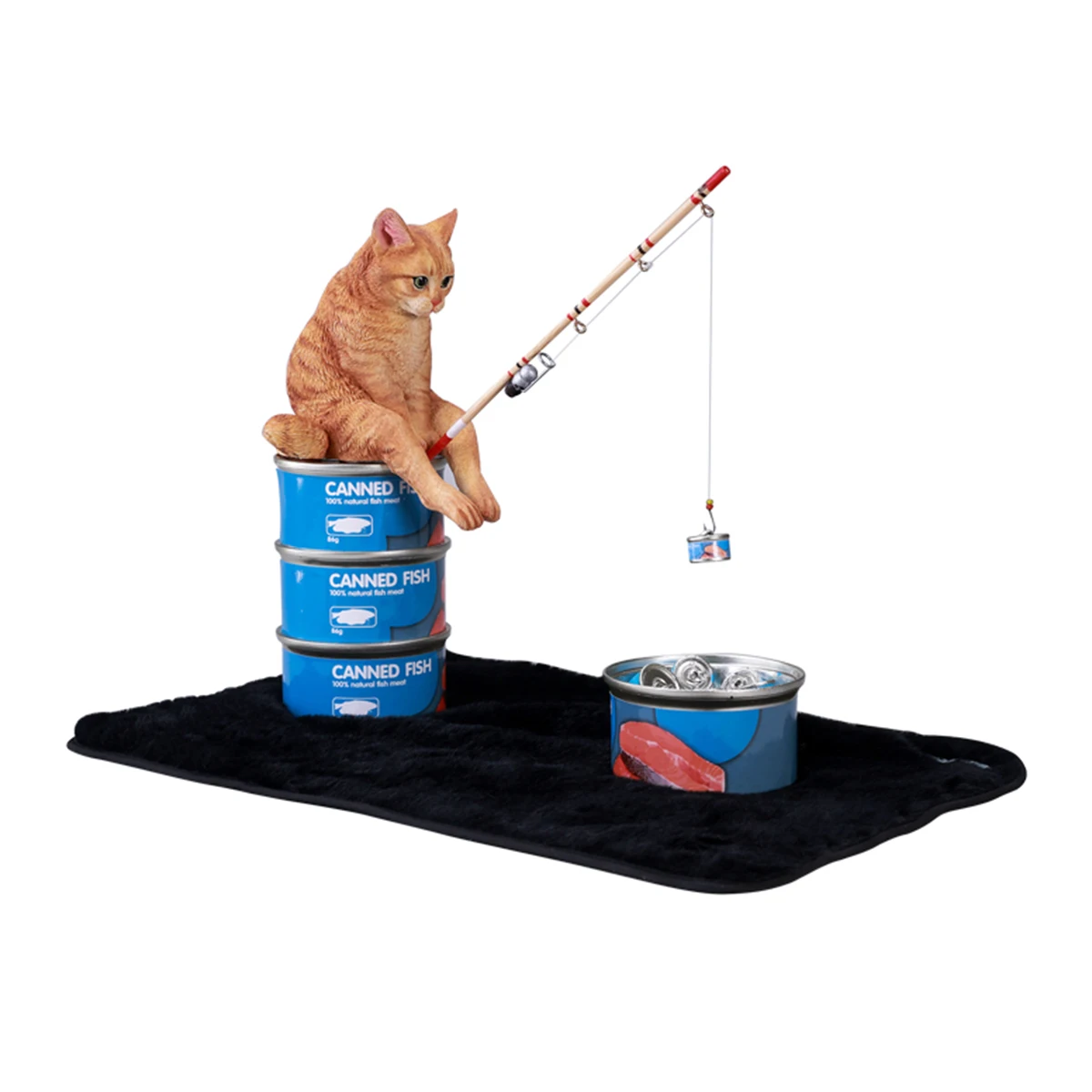 HIPLAY JXK Dream-Fishing Kitten Cat Figura de animal realista estática experta pintada a mano negra