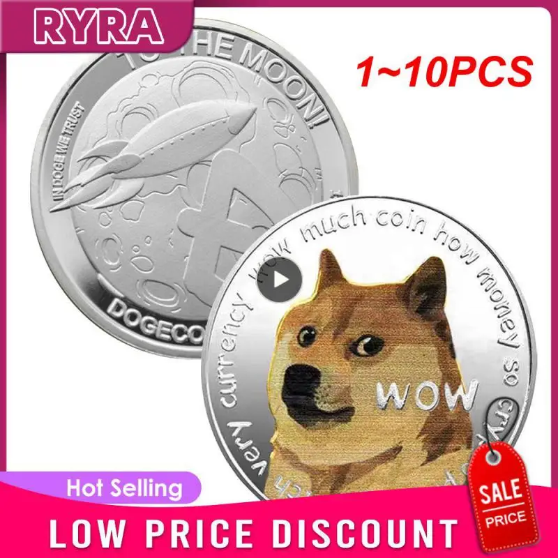 1~10PCS Gold/Silver WOW Dogecoin To The Moon In Doge We Trust Gold Plated Commemorative Cute Dog Pattern Printed