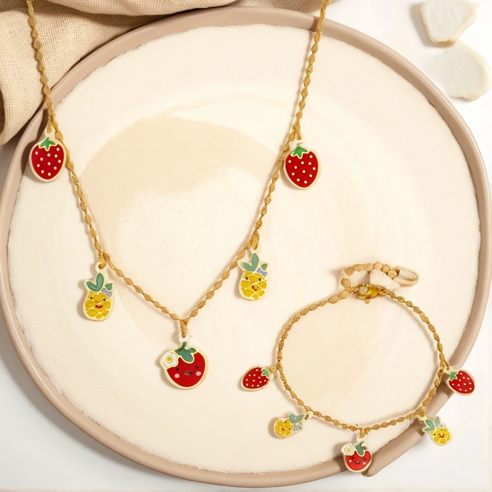 

Children's Necklace Bracelet Ankle Chain Set Stainless Steel Fruit Shaped Oil Dripping Non Fading Fashionable Versatile Jewelry