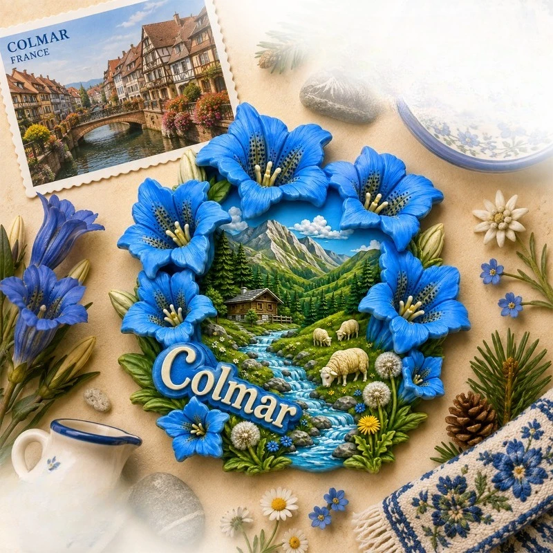Colmar Sheep Meadow Fridge Magnet - Serene 3D French Countryside Souvenir Unique European Travel Gift for Rustic Farmhouse Decor