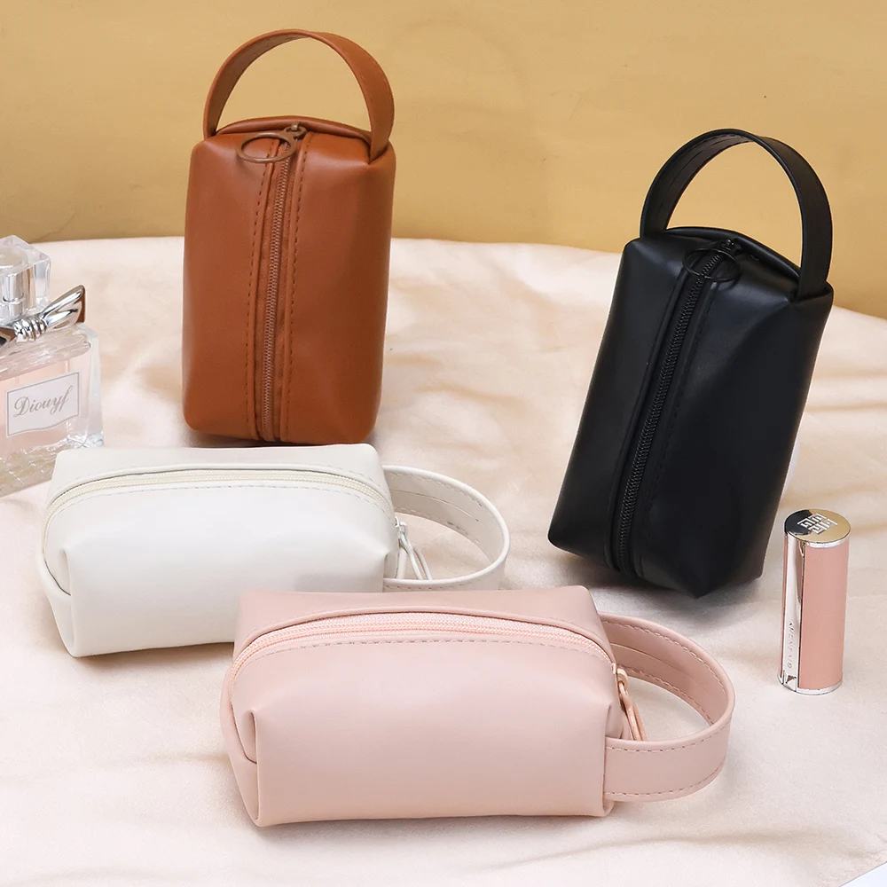 Mini bolsa de maquillaje para viaje, neceser impermeable de PU para cosméticos, organizador de viaje para lápiz labial