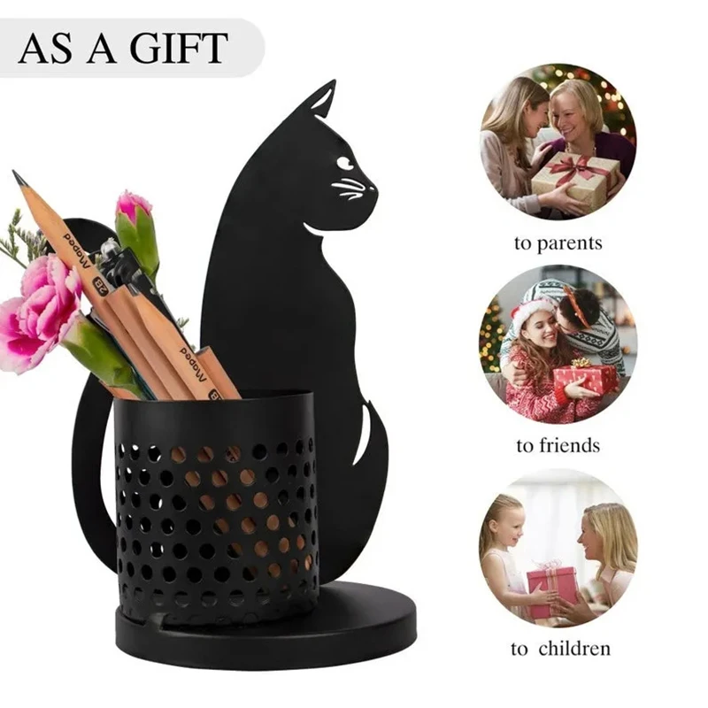 Cat Pencil Holder for Desk, Organizador Único, Pen Holder for Bedroom, Office Metal Cut, Home Decor, Mesa Central, 1Pc