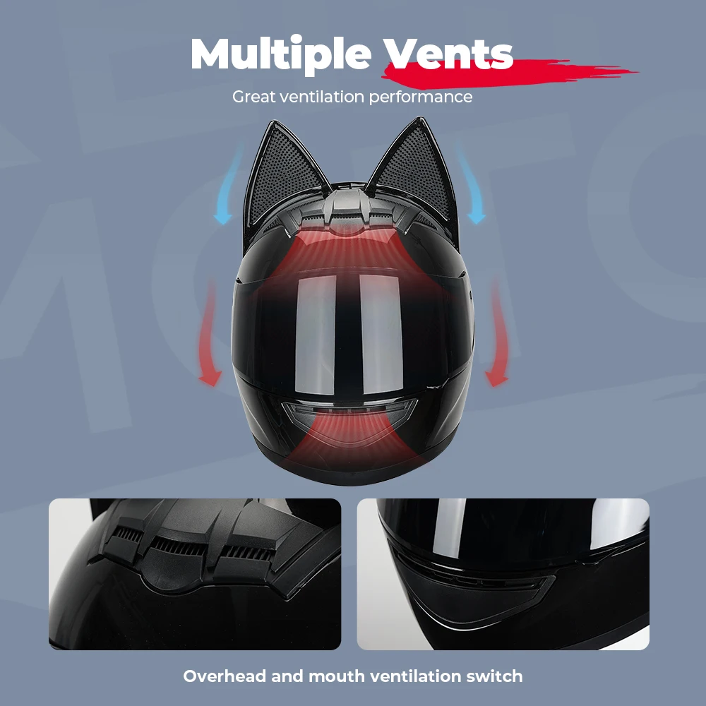 Casque Moto Intégral Chat Oreilles Bluetooth ECE/DOT – Cat Knight Avec Oreilles Amovibles & Micro Intégré
