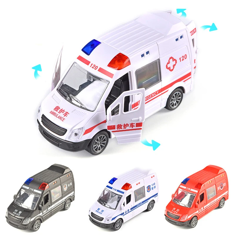 Simulated Fire Fighting Scene Car Mini Pull Back Toy Vehicle Model Wind Up Police Truck Ambulance for Children Boys Gift