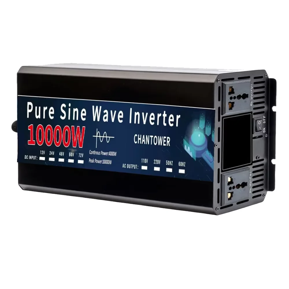 10000W Pure Sine Wave Inverter DC 12v/24v/48v/60v/72v To AC 110v/220v Car Solar Power Voltage Converter with 0/1 Remote Control