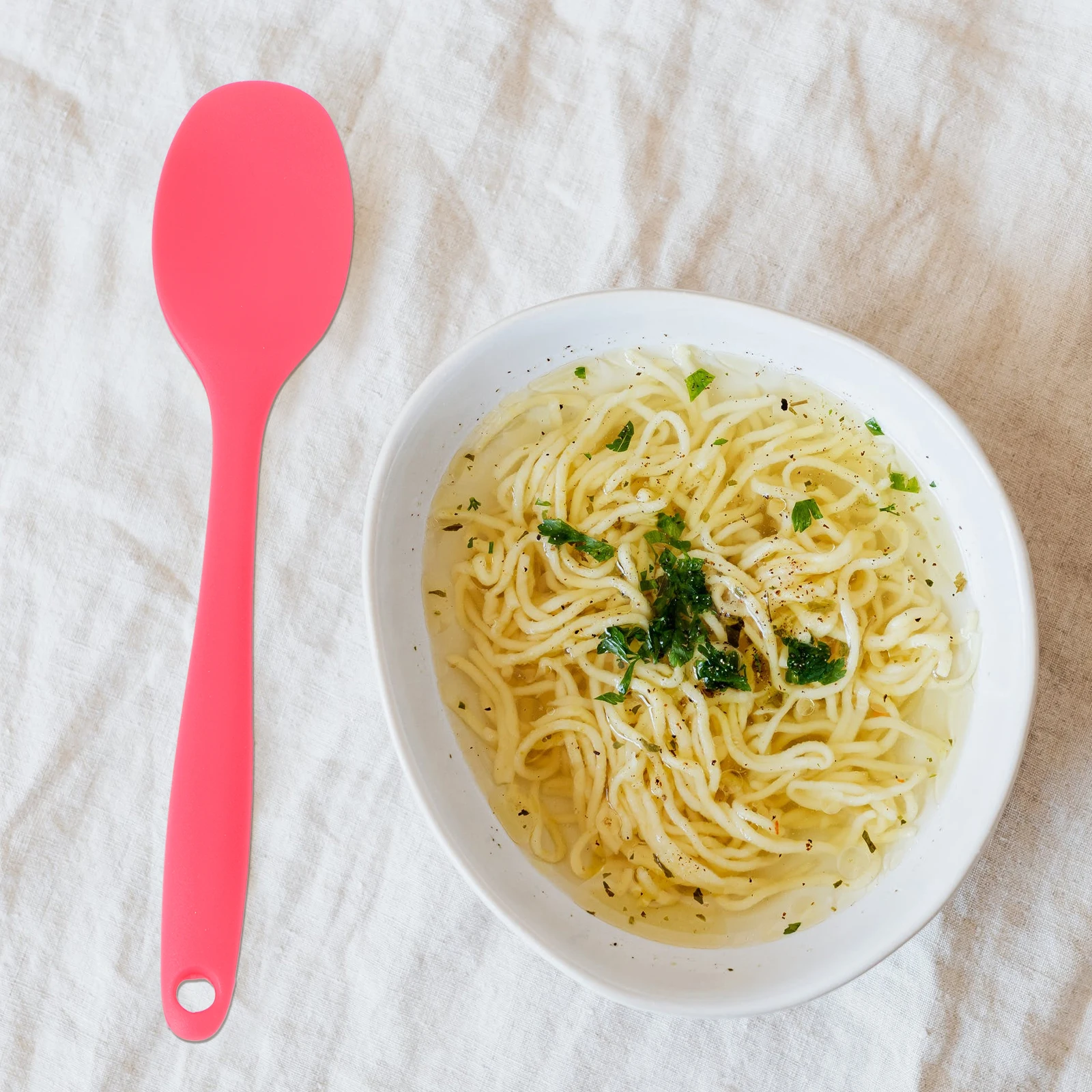 

Silicone Soup Spoon Long Handle Red Nonstick Food Scoop Serving Spoon for Cooking Mixing Milk Powder Noodles Scoop