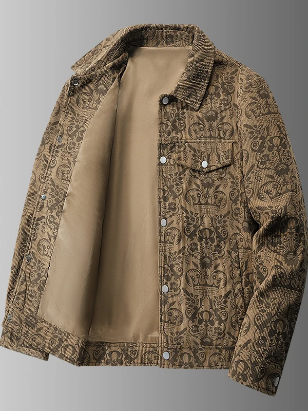 

Новая мужская куртка в китайском стиле, весенне-осенняя, свободного кроя, из вельвета, с принтом, с воротником-стойкой, модная, для городской молодежи, укороченная.