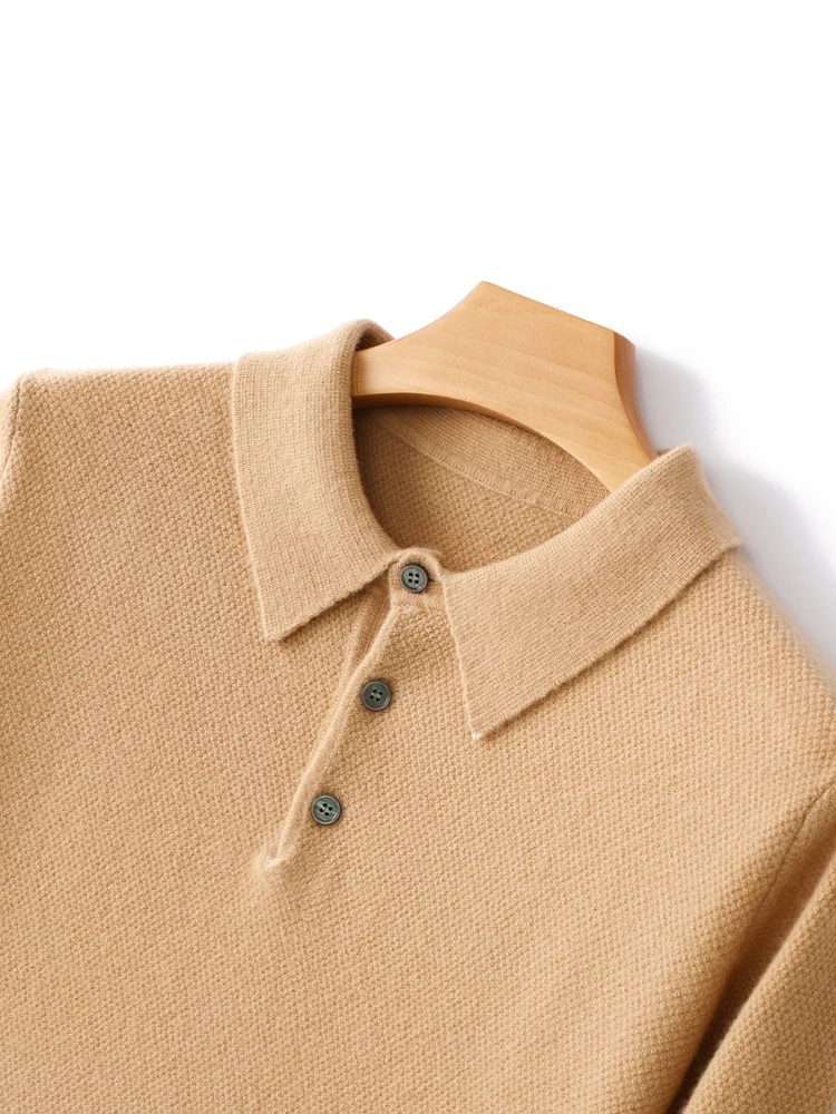 100% ميرينو سترة صوف للرجال قميص طوق متماسكة الدافئة البلوز الخريف الشتاء سميكة طويلة الأكمام بلون الترفيه الملابس