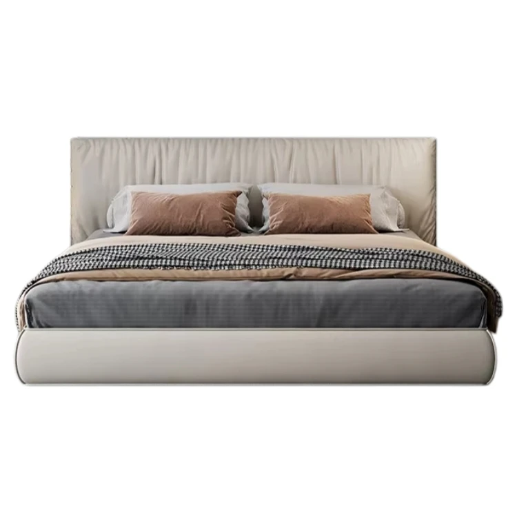 xx-Minimalist Light Luxury Leather Bed First Layer Cowhide Wraparound Soft Upholstery Storage Double Bed for Master Bedroom&