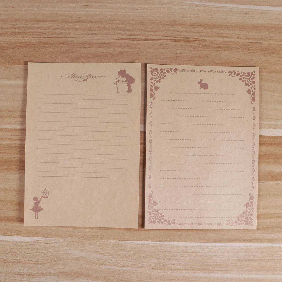 8Pcs Craft Paper Stationery Set Vintage Letter Writing Paper with Envelopes Rabbit Artwork Premium Kraft for Journaling Gifting
