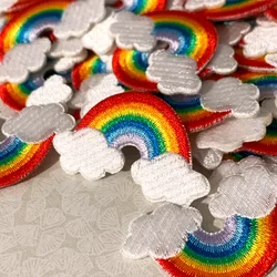 10pcs/Lot Colorful Rainbow Embroidery Applique for Girls Bag Jeans Iron On Patches for Clothes Small Glue Sticker 4CM X 2.4CM