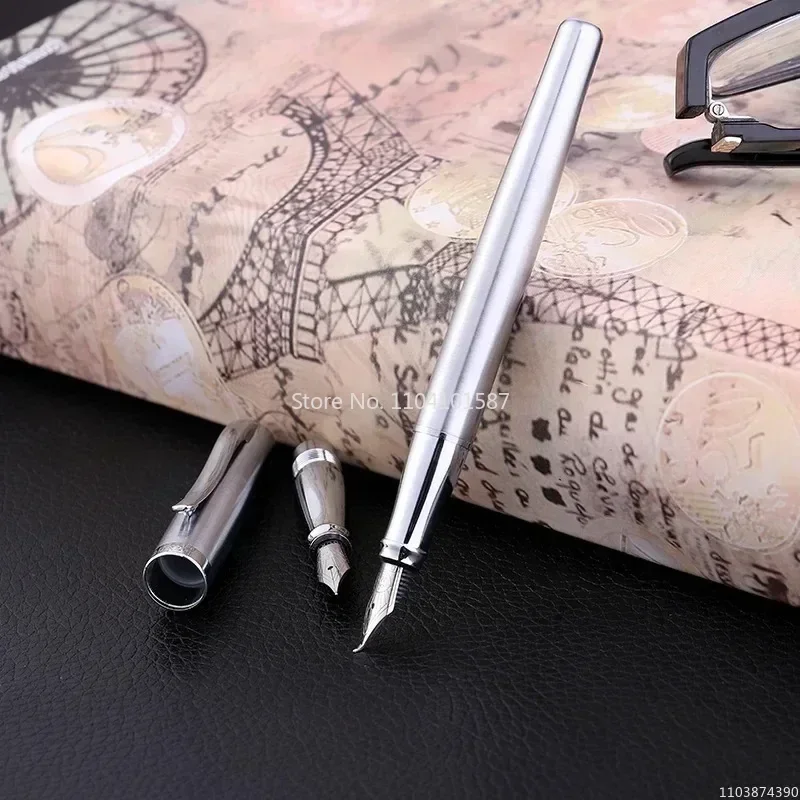 

New DUKE 209 White Steel Fountain Pen F Nib Retractable With Silver Clip Ink Converter Pen School Office Writing Gift Ink Pens