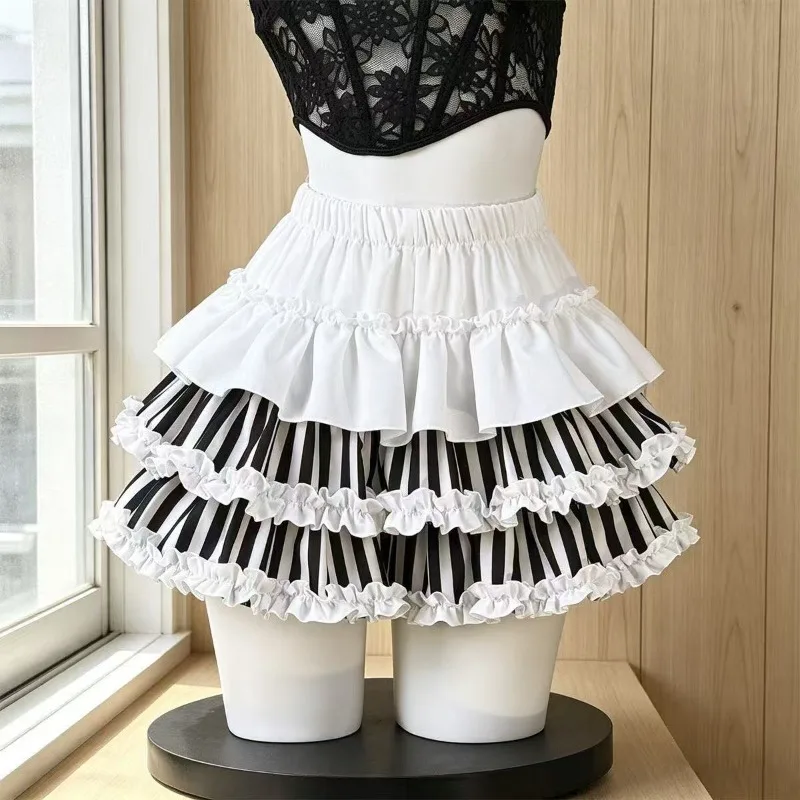 Women Japanese Sweet Lolita Piano Key Graphic Print Skirt Elegant Kawaii Fashion Flared High Waist Layered A-line Bottoms New