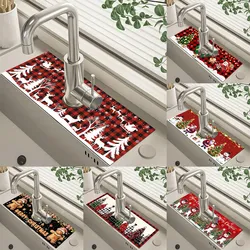 Christmas Kitchen Absorbent Mat Bathroom Sink Faucet Mats Non Slip Bath Mat Christmas Pattern Tablemat Christmas Room Decor