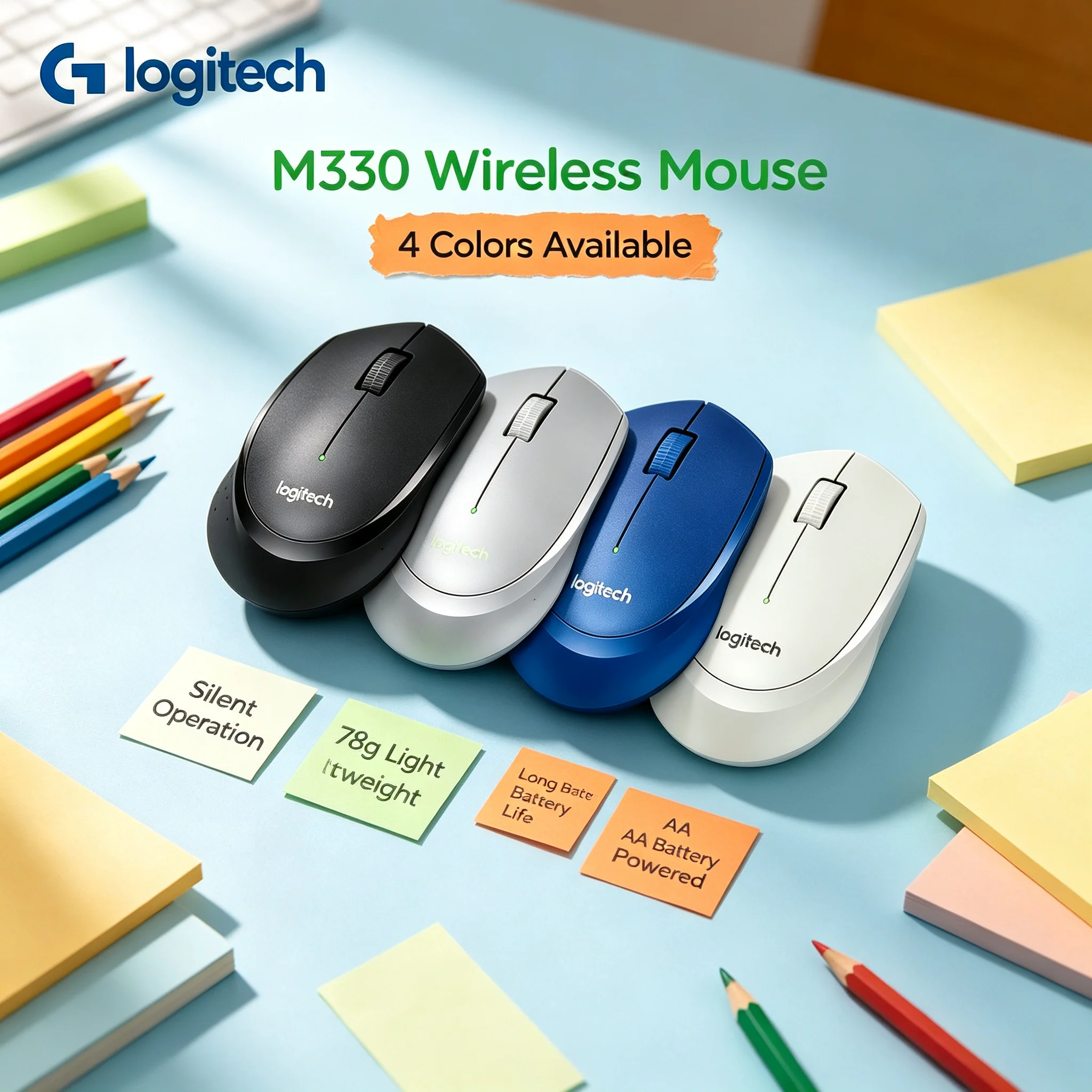 Logitech M330 2.4G USB Wireless Silent Mouse Noise Cancelling Click Mice For Student Office Worker