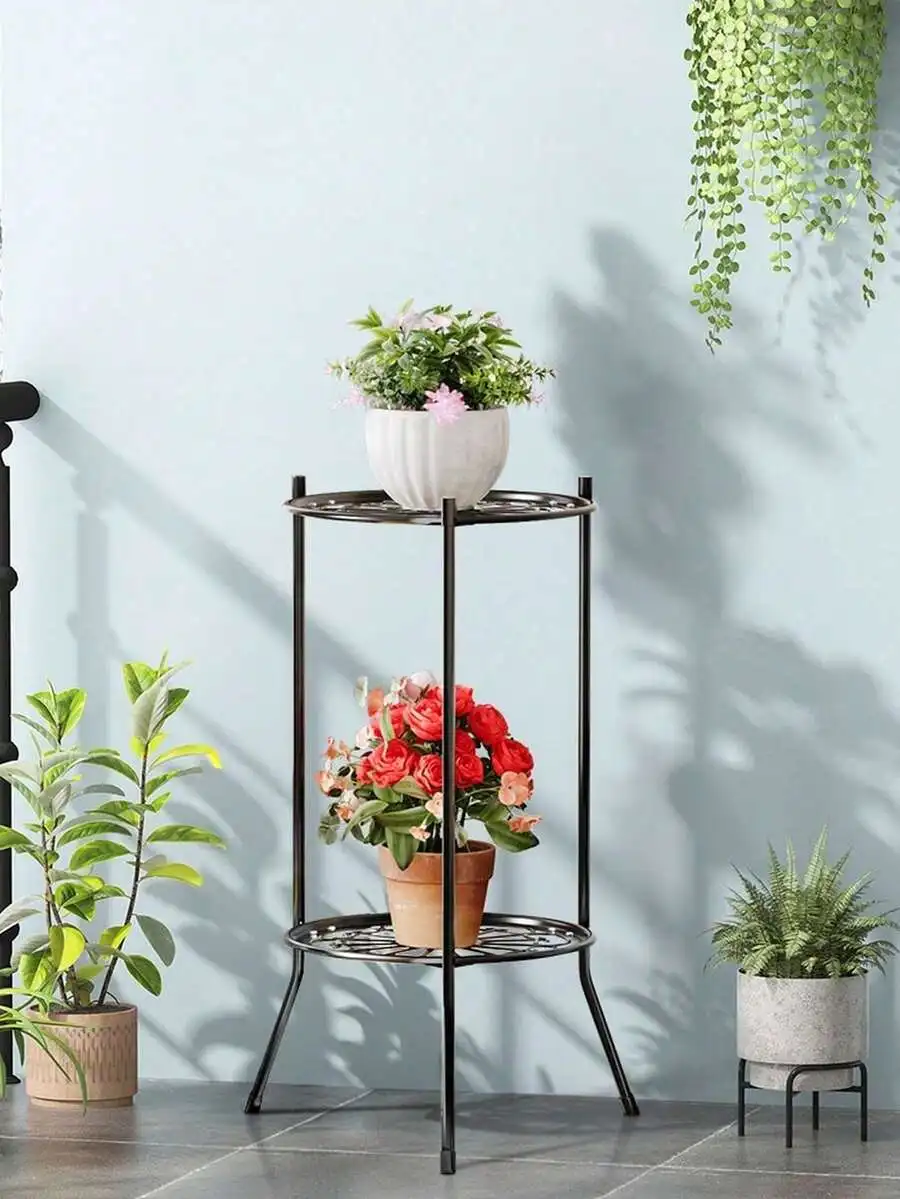 2-Tier European Style Metal Plant Stand – 20' Tall Heavy Duty Iron Flower Pot Rack For Indoor & Outdoor Living Room, Balcony, Pa