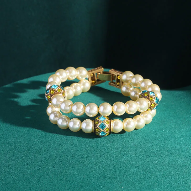 

Vintage Layered Pearl Bracelets For Woman 18k Real Gold Color Rhinestones Ball Charm Luxury Jewelry Designers 2026 Girls Gift
