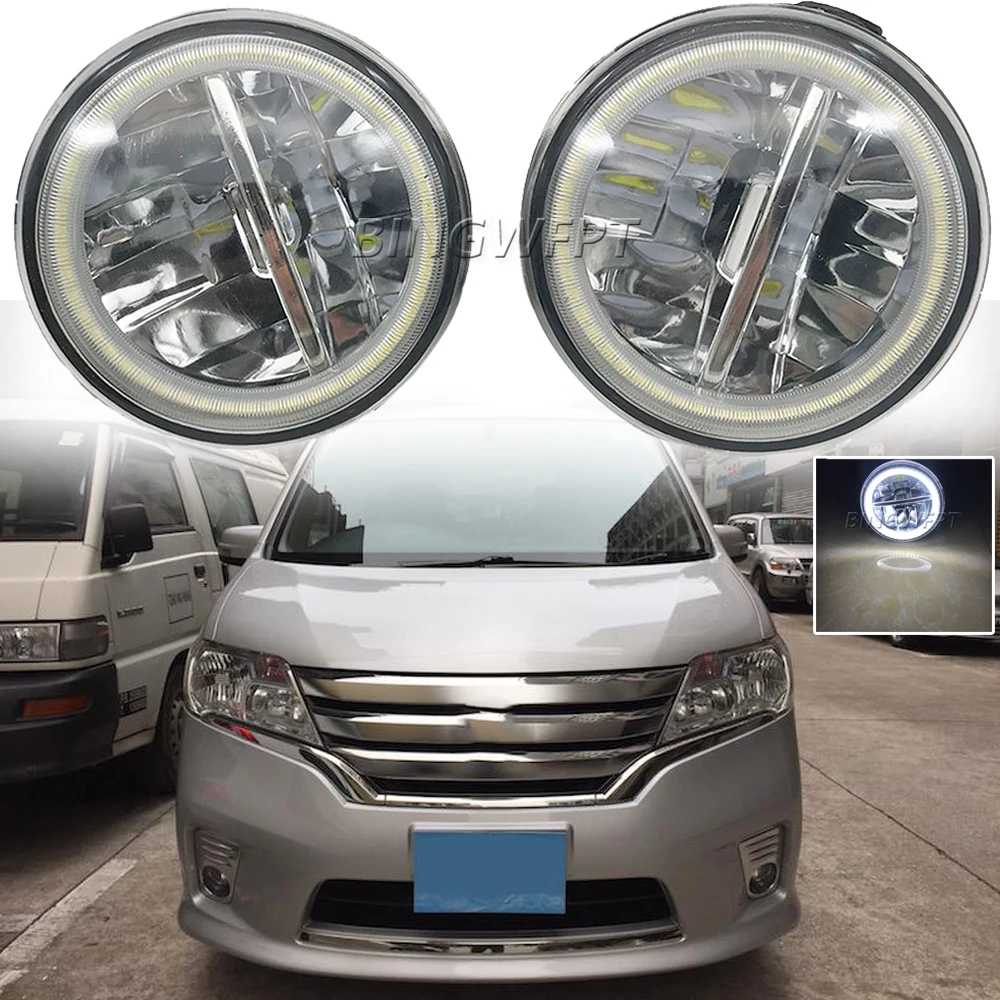 LED Lens Fog Daytime Running Lamp 12V For Nissan Serena Highway Star Suzuki Landy C26 2010-2019 Car Angel Eye Fog Light Assembly