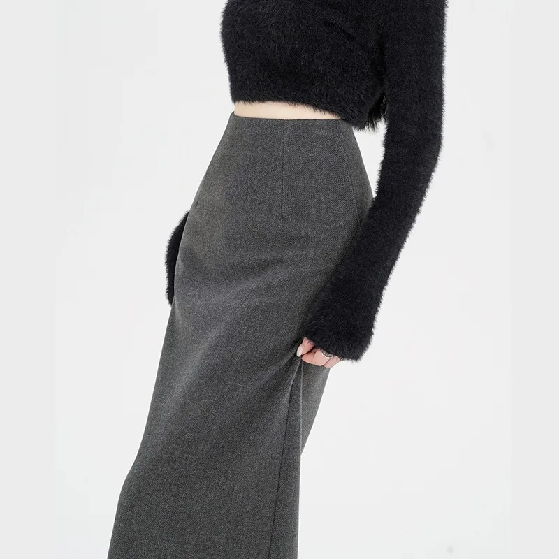 

Autumn and Winter Straight A-shaped Long Skirt Thickened Women's Split Skirt