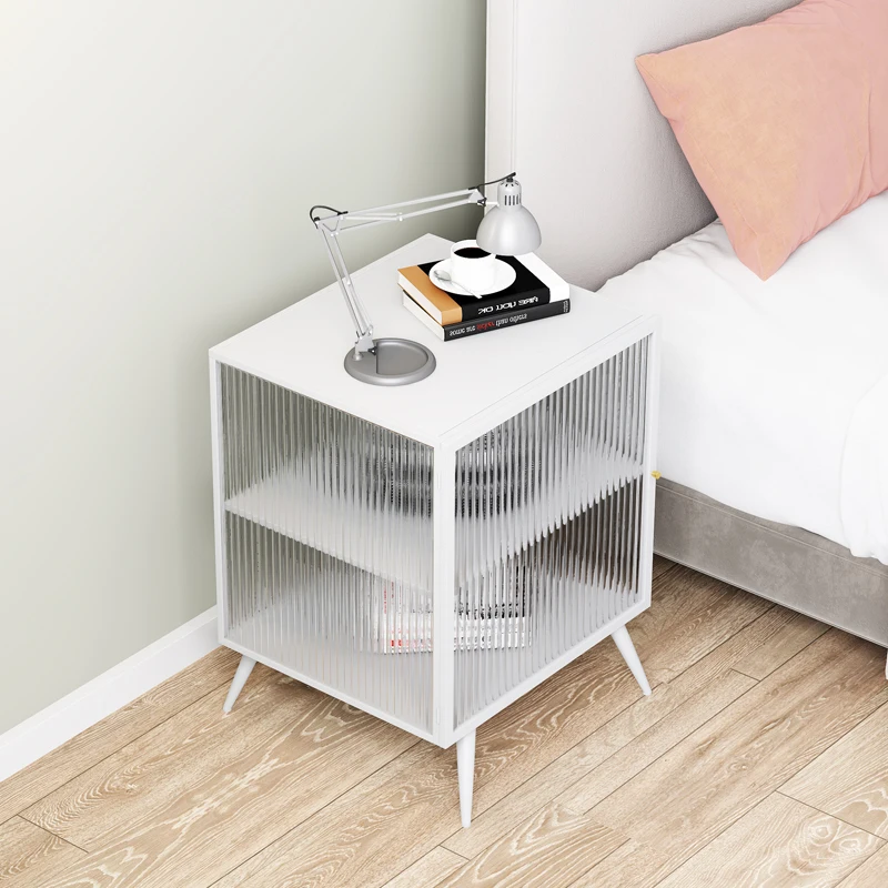 Metal Glass Nightstands Lockers Modern Simple Bedside Table Living Room Sofa Side Table Nordic Mobile Furniture Storage Cabinet