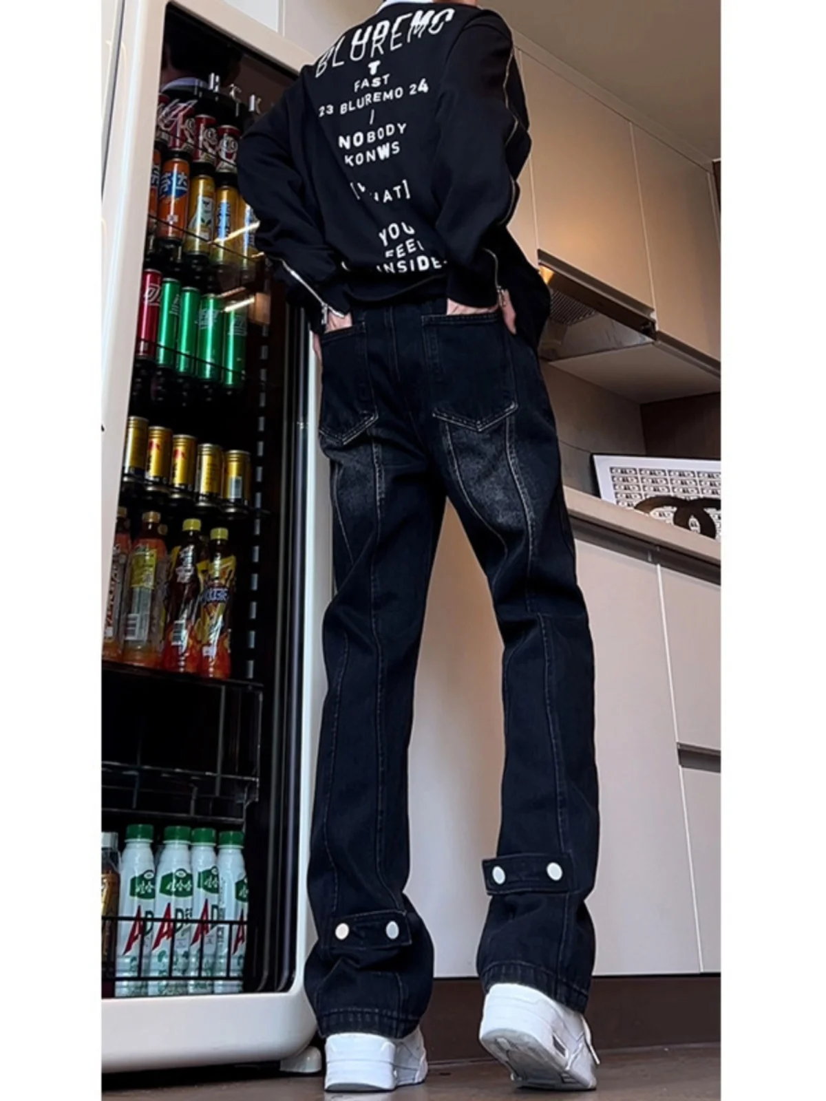 

Bla Splicing Knife Jeans Men's Autumn American Retro Vibe Flared Straight Leg Pants Youthful Wear Resistant Cotton Blend