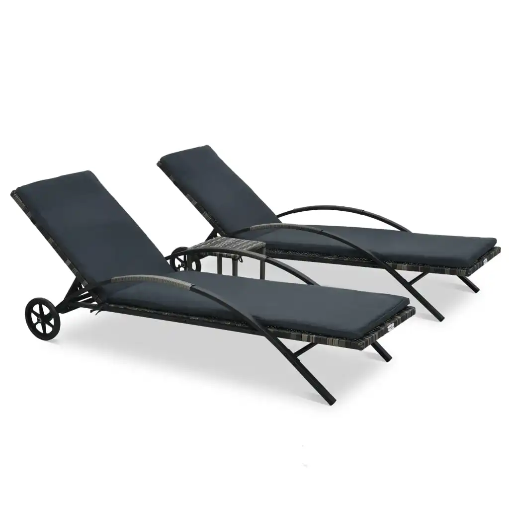 Outdoor Patio Garden Sun Lounger bed Lounge Chairs Outside Deck Decor with Table Poly Rattan Anthracite