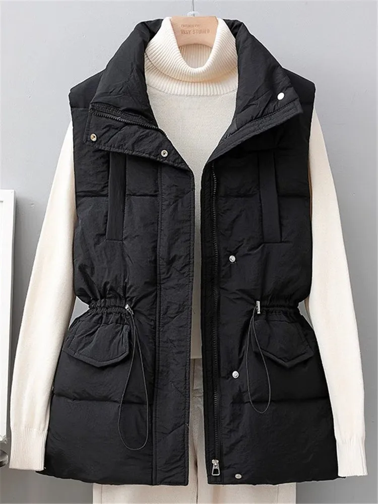 Frauen Weste 2023 Neue Herbst Winter Koreanische Taille Ärmel Unten Baumwolle Westen Weibliche Parkas Warme Weste Damen Jacken Tops