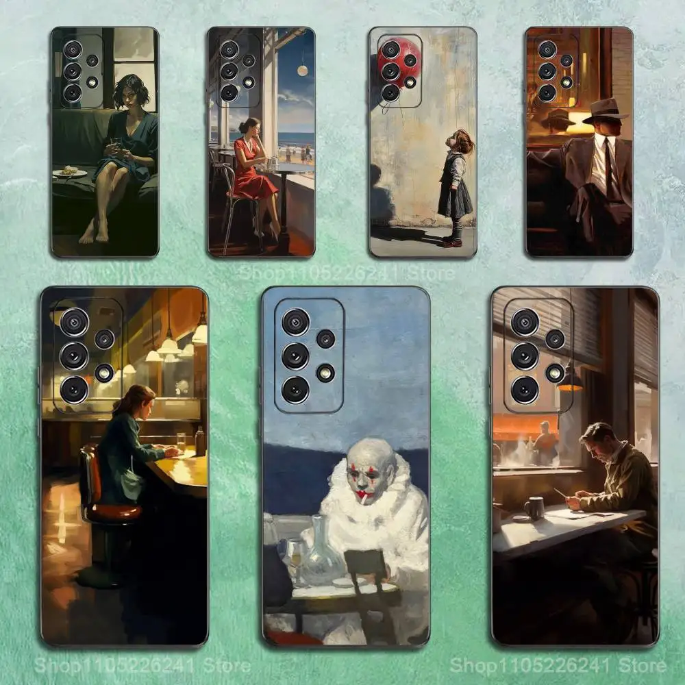 

Art E-Edward H-Hoppers For Samsung S9,S10,S20,S10,S21,S25,S24,S23,Ultra,FE,Plus,Lite,Soft Silicone Black Case