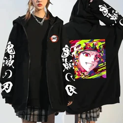 Harajuku Anime Uzui Tengen Demon Slayer Zipper Hoodies Men Women Manga Printed Plus Size Sweatshirt Casual Zip-up Jacket Coats