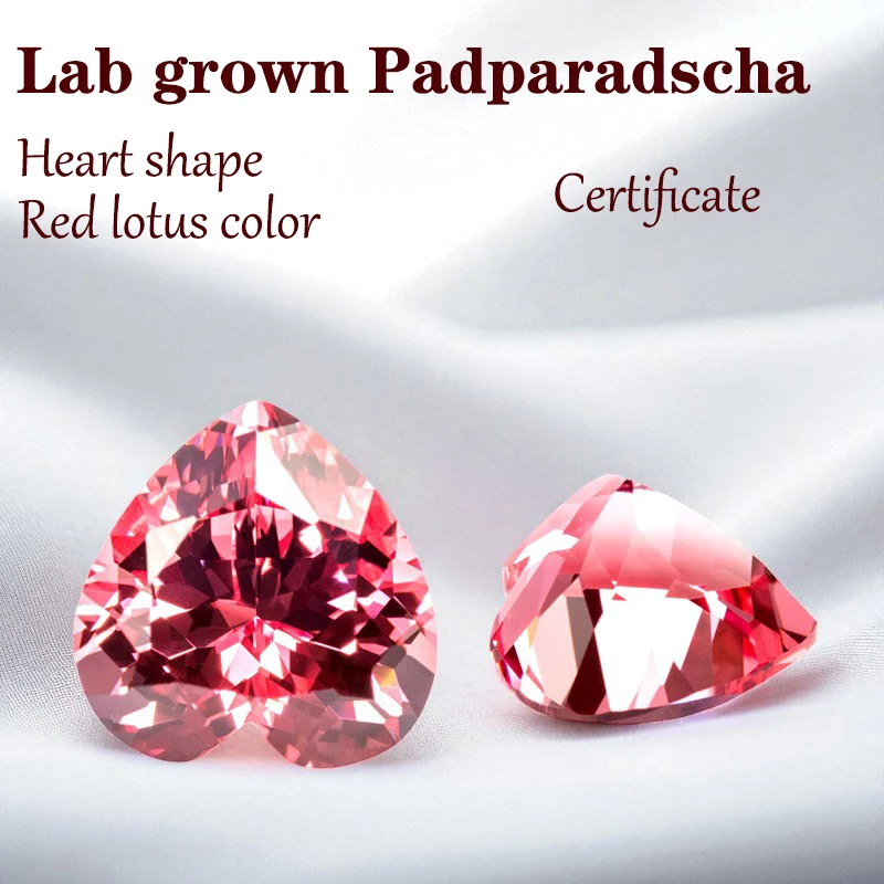 

В лаборатории Padparadscha красный лотос в форме сердца VVS1 для изготовления ювелирных изделий своими руками, материалы с сертификатом, оптовая продажа, подвески, драгоценный камень