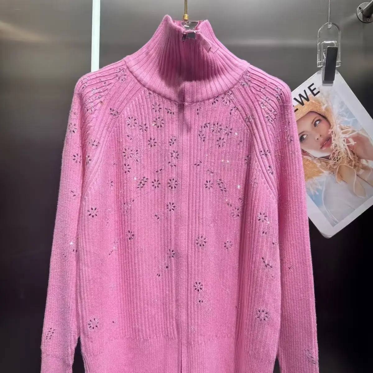 고급스러운 반짝이는 다이아몬드 가을 겨울 2025 두꺼운 니트 가디건 스웨터 여성용 긴 소매 지퍼 업 스웨터 니트웨어 코트