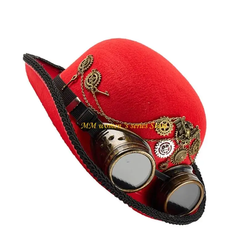 Q39C Steampunk Costume Tall Hat Victorian Mechanical Design Dome Hat with Removeable Goggles For Adult Theme Event Gathering
