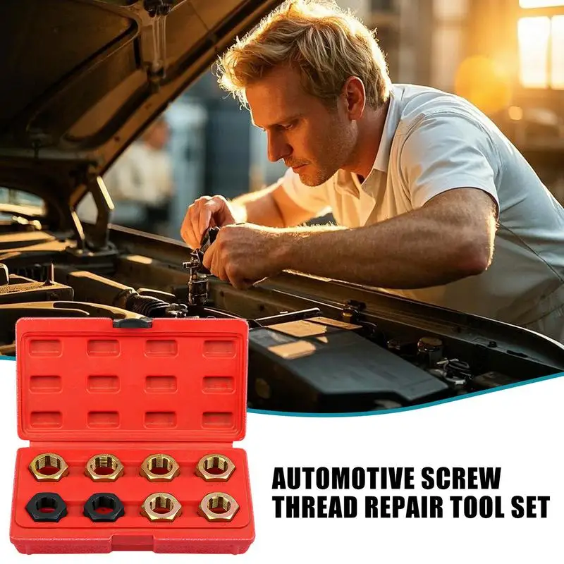 

Thread Repair Kit 8 Pieces Thread Chaser Set Metric Restorer Kit Rethreading Portable Repair Tool Hex Tap Die Tapping