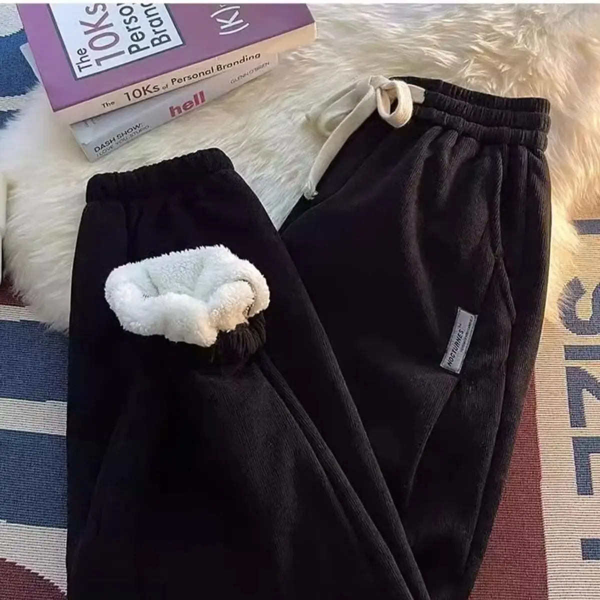 الشتاء الصوف مبطن سراويلي حريمي مرونة عالية الخصر النساء طماق رشاقته لينة مستقيم مخطط سراويل تقليدية دافئة مريحة #6