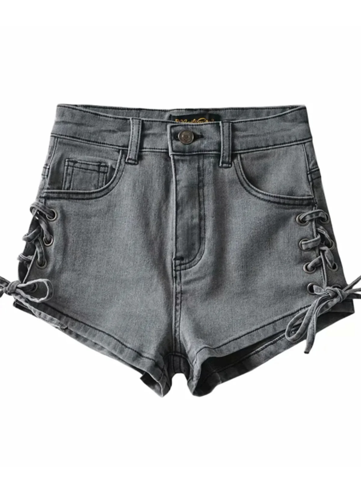 High Waist Elastic Bandage Denim Shorts Women's Slim Fit Cotton Stretch Summer Hot Pants Trendy Side Tie Belted Bootcut Shorts