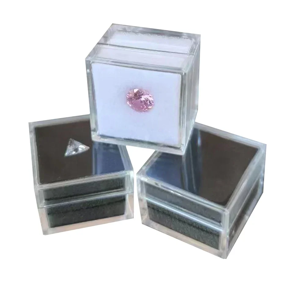 Square Diamond Jewelry Storage Box Transparent Beads Pearl Earring Pendant Packaging Organizer 6Pcs Stone Gems Display Gift Box