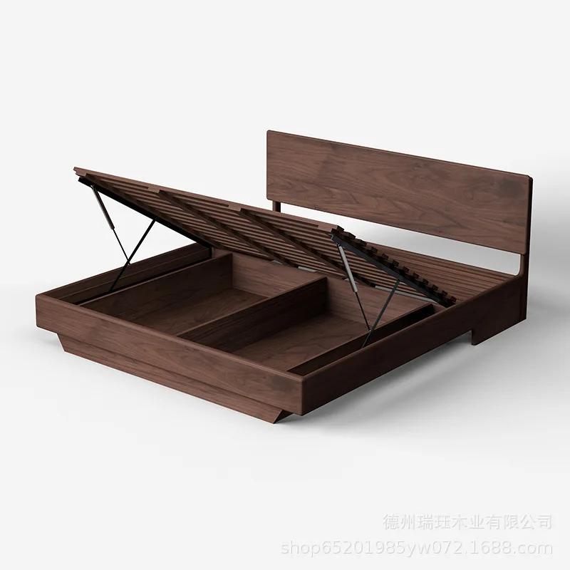 Nordic all solid wood suspension bed 1.5m 1.8m air pressure high box storage bed oak modern simple black walnut