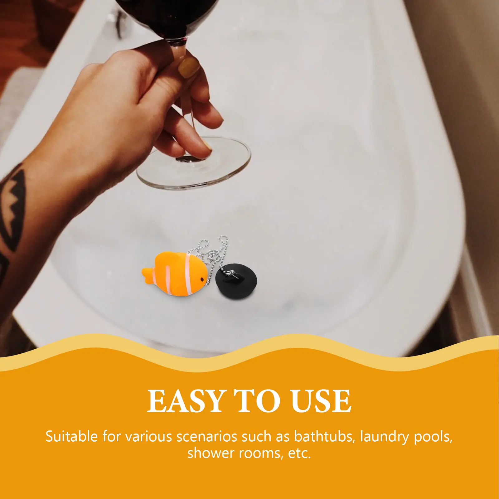 Fish Design Sink Stopper Rubber Tub Drain Plug Easy Pull Chain Bathroom Kitchen Bathtub Stopper Cover Drain Water Seal