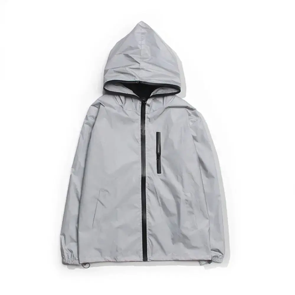 Night Warning Reflective Jackets Spring/Autumn with Chest Pocket Hooded Jacket Hip Hop Baggy Reflective Windbreaker