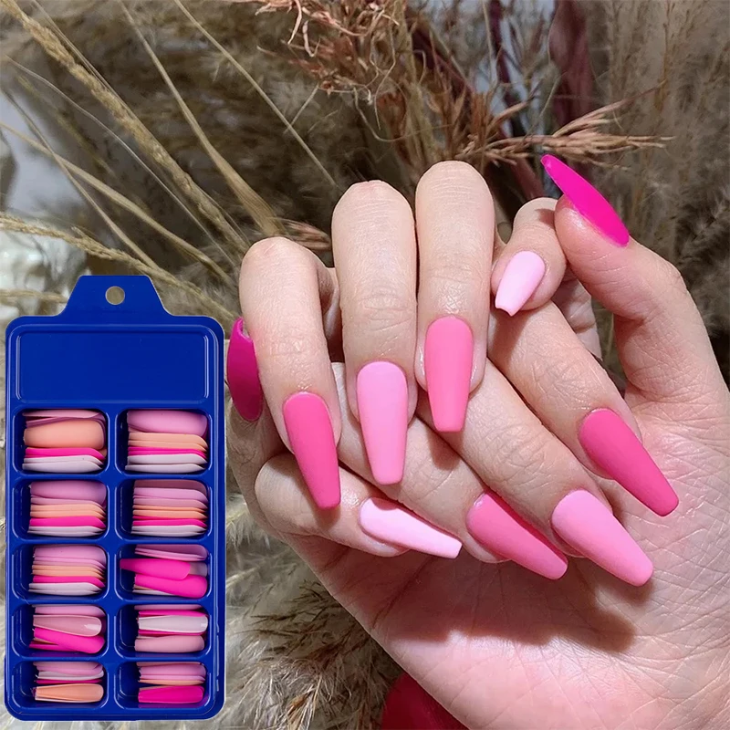 100pcs False Nails Coffin Nude/Light Color Mix Matte Artificial Long Ballerina Fake Nails Full Cover Nail Tips Press on Nails