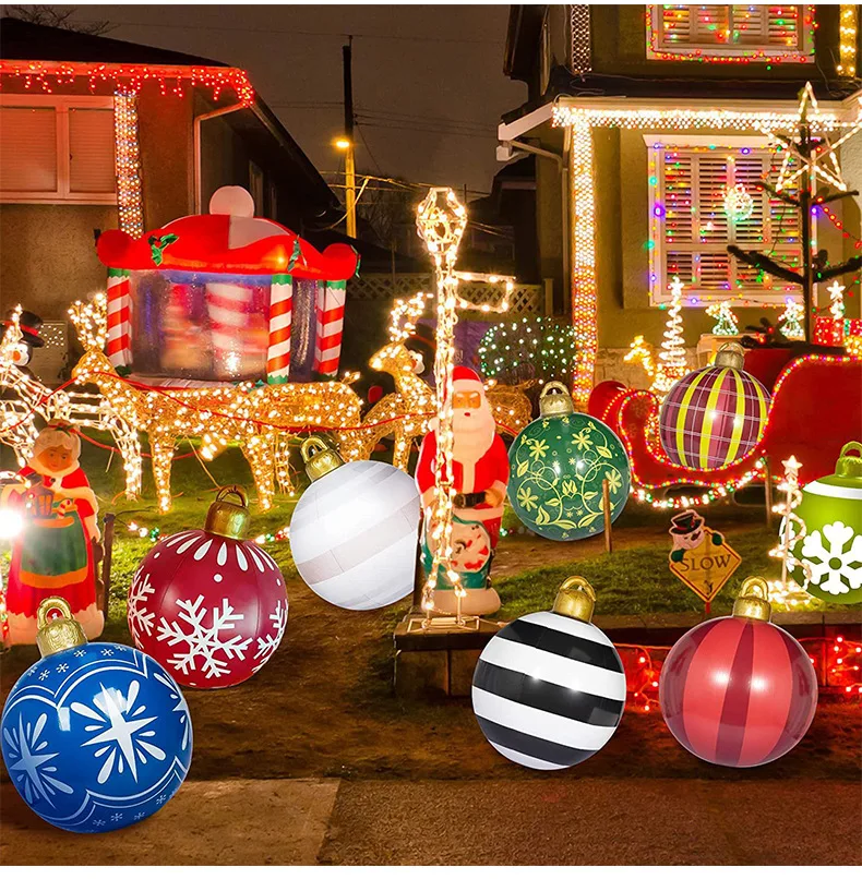 

60cm Giant Inflatable Christmas Balls PVC Giant Big Large Balls Xmas Tree Decorations Toy Outdoor Xmas Holiday Yard Lawn Balls