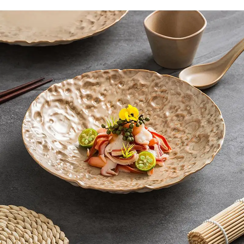 

Керамические глубокие тарелки с нерегулярным каменным узором, толстые тарелки для салата, супа и закусок, ресторанная посуда