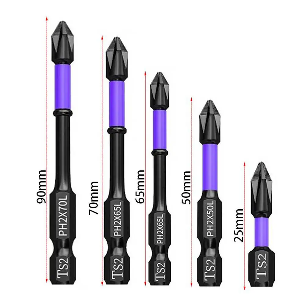 5pcs-Set 25/50/65/70/90mm Non-slip Cross Screwdriver Drill Bit Alloy Steel PH2 Magnetic Batch Head Power Tool Accessories