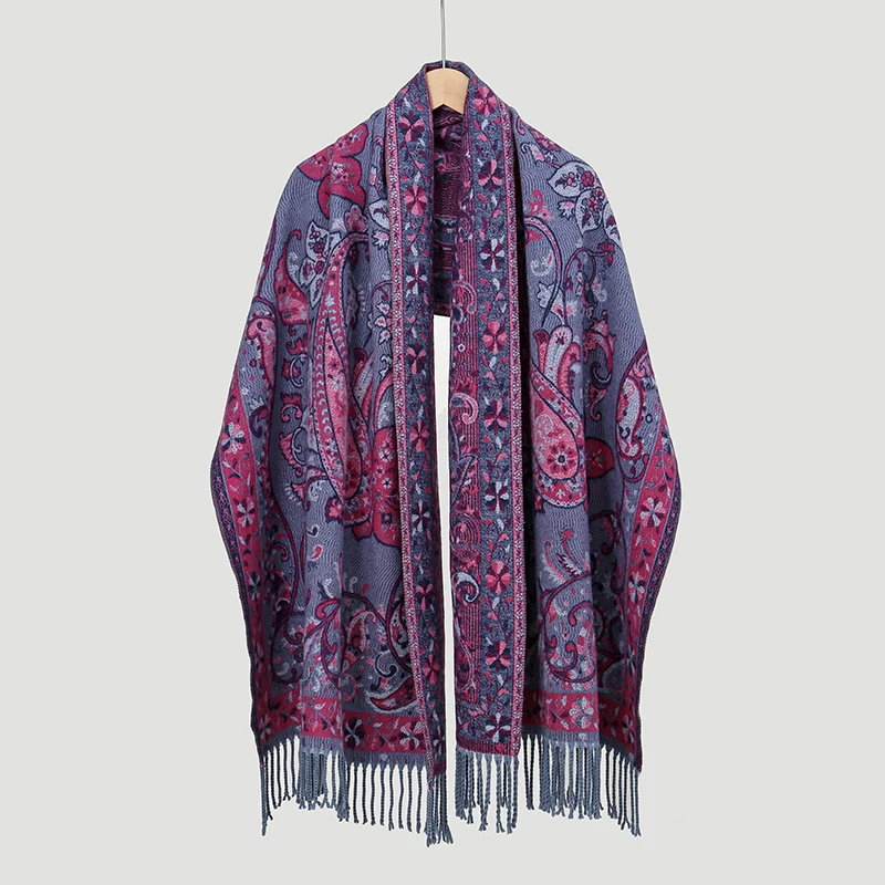 Winter Warm Thick Ethnic Style Jacquard Scarf Outdoor Women Travel Paisley Cashmere Tassel Shawl Neck Wrap Pashmina Floral