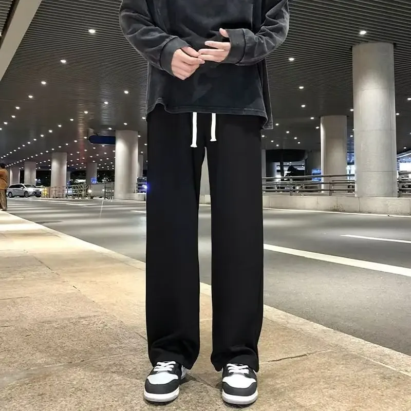 Spring New Men\'s Baggy Sweatpants Korean Fashion Y2k Streetwear Black Straight Wide Leg Pants Casual Trousers Men Clothing